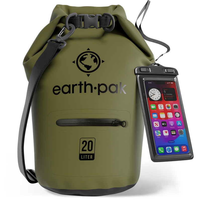 Earth Pak Waterproof Dry Bag with Zippered Pocket - Waterproof Dry Bag Backpack Keeps Gear Dry for Boating, Camping, Fishing, Beach Drybag, Kayak Accessories - Dry Bags Waterproof with Phone Case 20L - Image 1